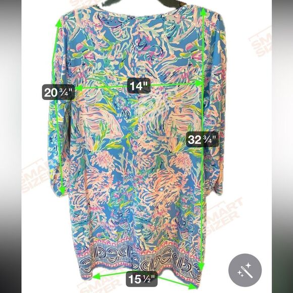Lilly Pulitzer Sz L Classic Blue Pink Beacon Tropical Shift Long Sleeve Dress - Picture 4 of 8